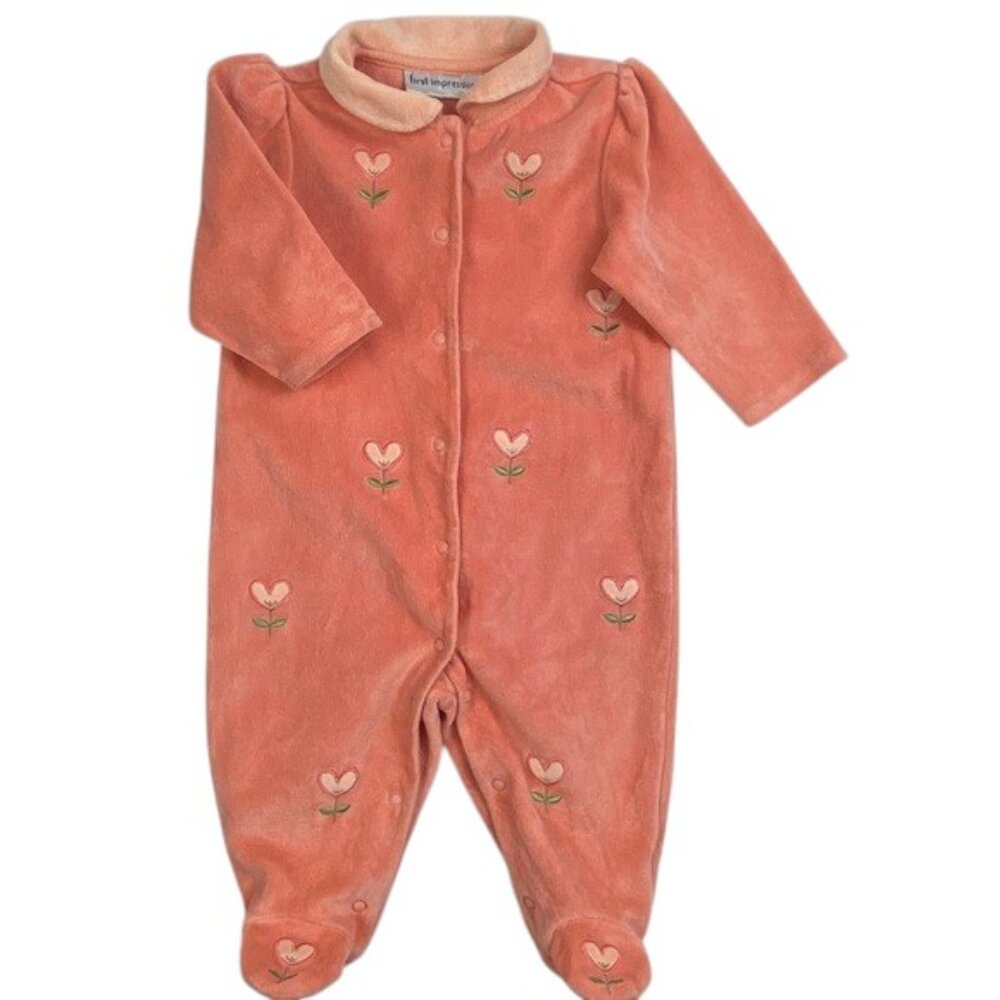 First Impressions Velour Heart-Shaped Flowers Footie size 3-6 Months